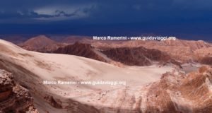 Storm clouds over the Atacama desert landscape. Valle di Marte (Valle de Marte) and the Cordillera de la Sal, Atacama Desert, Chile. Author and Copyright Marco Ramerini