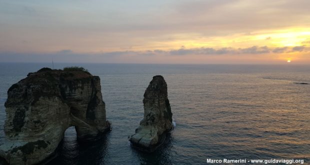 Sunset on the Pigeon Rocks, Beirut, Lebanon. Author and Copyright Marco Ramerini