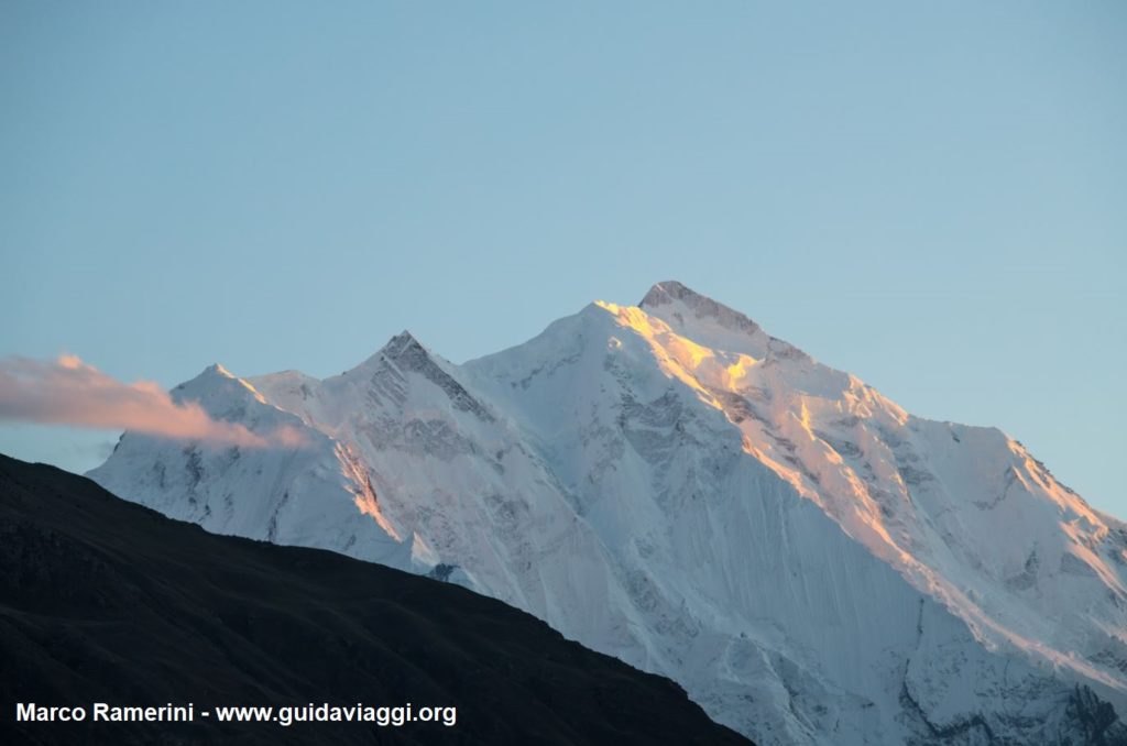 Mount Rakaposhi at sunset, Karakoram, Pakistan. Author and Copyright Marco Ramerini