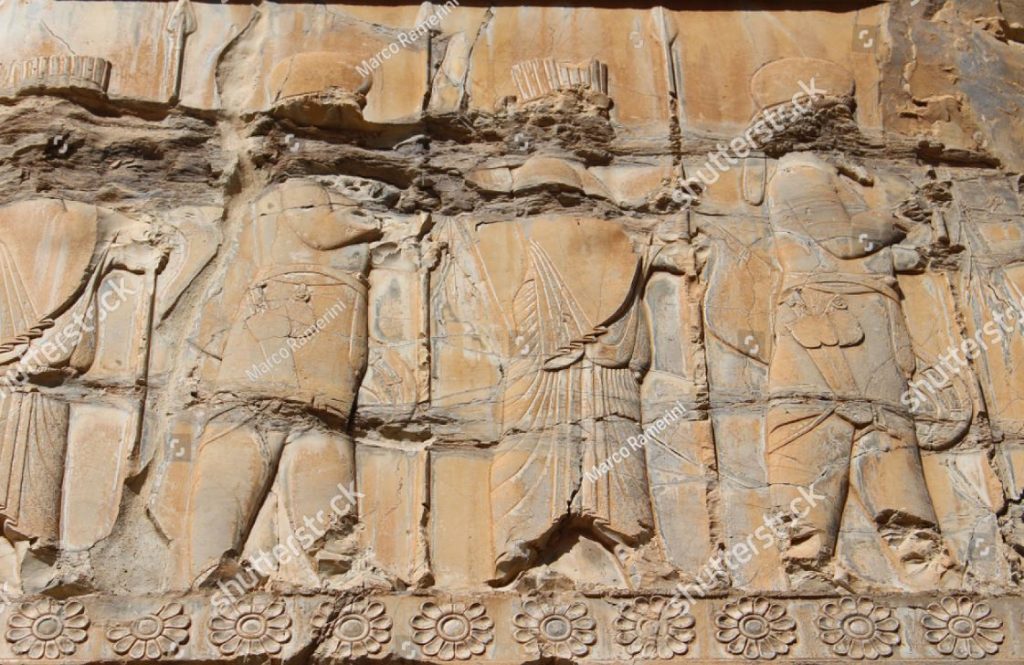 Persepolis, Iran. Ein Flachrelief der Apadana. Ruinen der zeremoniellen Hauptstadt des Persischen Reiches (Achämenidenreich). Autor und Copyright Marco Ramerini.
