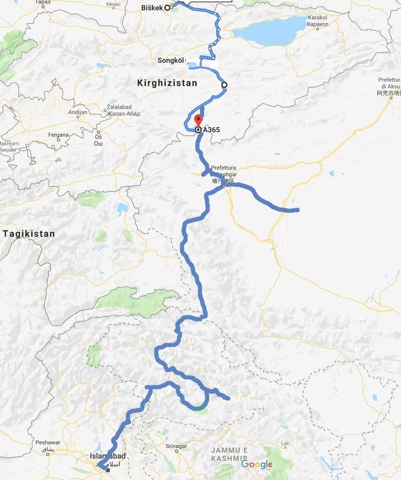 Travel in the mountains of Central Asia. Map of the itinerary