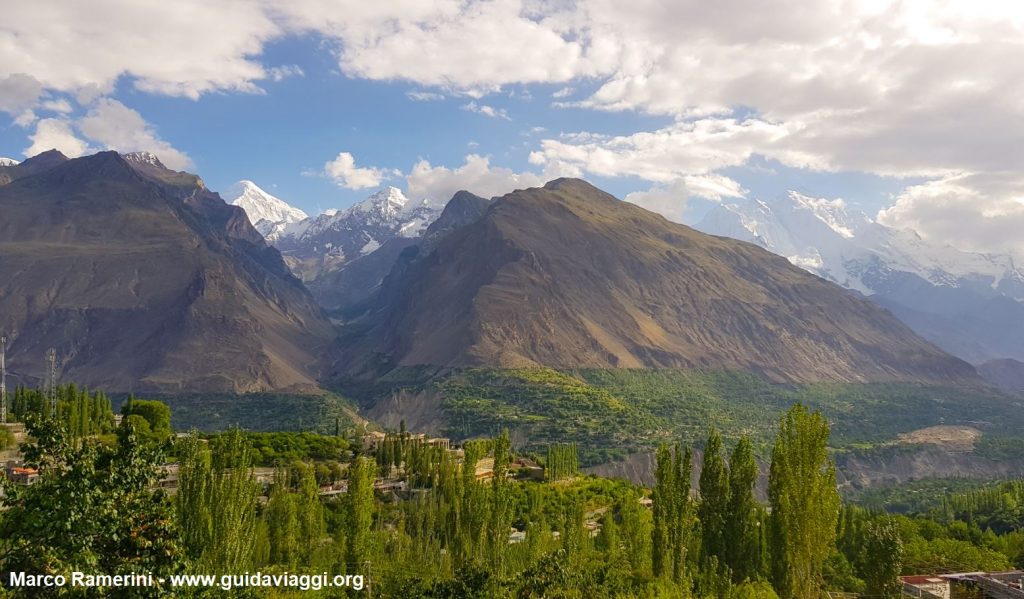 The Hunza valley with Rakaposhi, Haramosh and Diran Peak. Pakistan. Author and Copyright Marco Ramerini