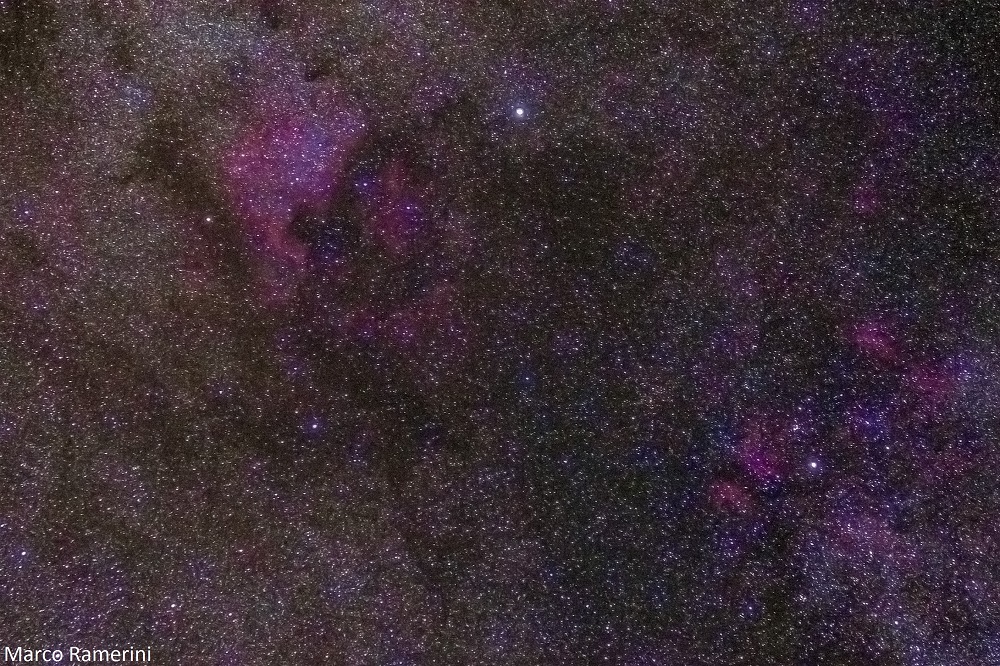 North America Nebula, Swan. Canon USM lens (70-300mm) 70mm F 4.0, ISO 1600, shutter speed 2 minutes, tracking Sky Adventurer SkyWatcher. Author and Copyright Marco Ramerini
