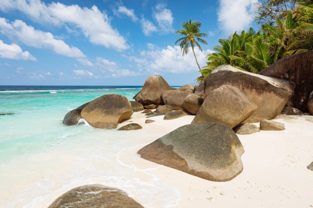 Granite rocks on the beach of Baie Cipailles, Silhouette, Seychelles. Credit Torsten Dickmann. Seychelles Tourism Board Media Hub