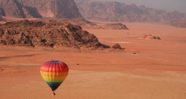 A hot air balloon in Wadi Rum, Jordan. Credit Jordan Tourism Board