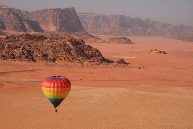 A hot air balloon in Wadi Rum, Jordan. Credit Jordan Tourism Board